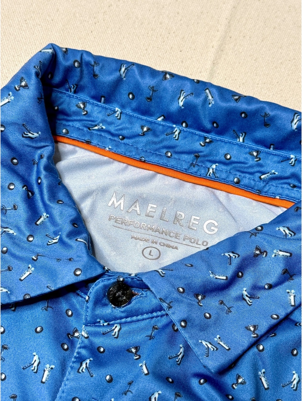 Maelreg Performance Golf Polo Shirt Blue Golf Print Men's Large Stretch